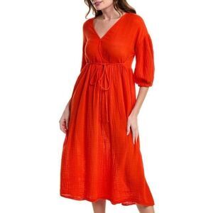 NEW Michael Stars 100% Cotton Gauze Muslin Isabella Midi Dress Salsa Red XS
